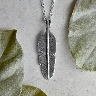 Medium Hand-Textured Feather Necklace - Magpie Jewellery