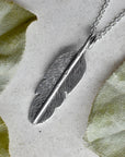 Medium Hand-Textured Feather Necklace - Magpie Jewellery