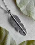 Medium Hand-Textured Feather Necklace - Magpie Jewellery