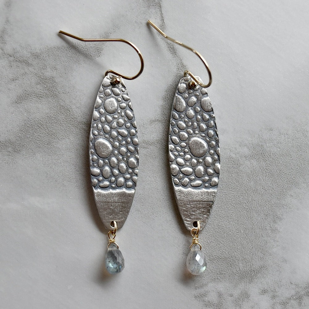 &#39;Buoy&#39; Silver &amp; Labradorite Drop Earrings - Magpie Jewellery