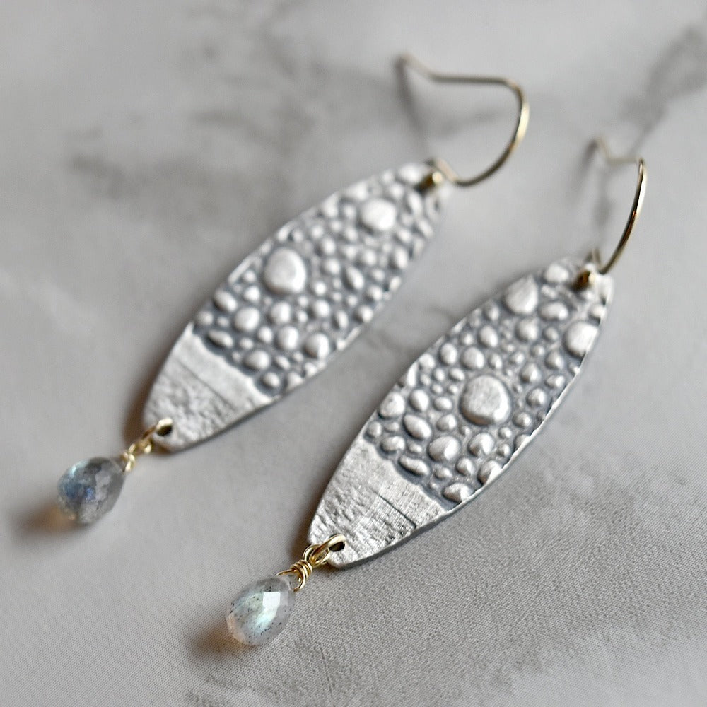 'Buoy' Silver & Labradorite Drop Earrings - Magpie Jewellery