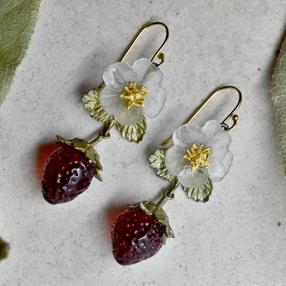Strawberry Fruit &amp; Flower Drop Earrings - Magpie Jewellery