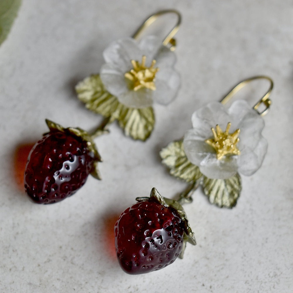 Strawberry Fruit & Flower Drop Earrings - Magpie Jewellery