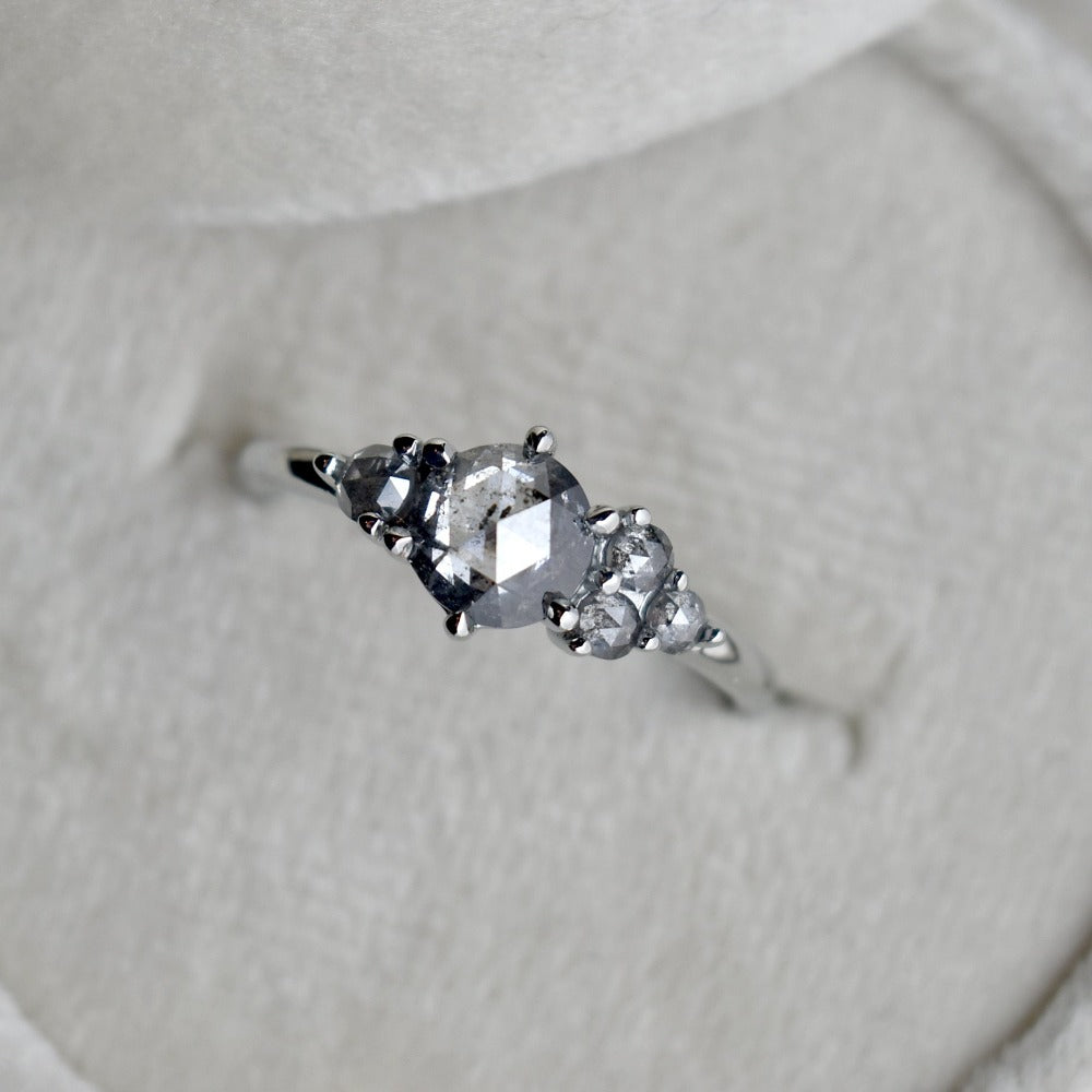 Salt & Pepper Diamond Ring with Asymmetrical Accents - Magpie Jewellery