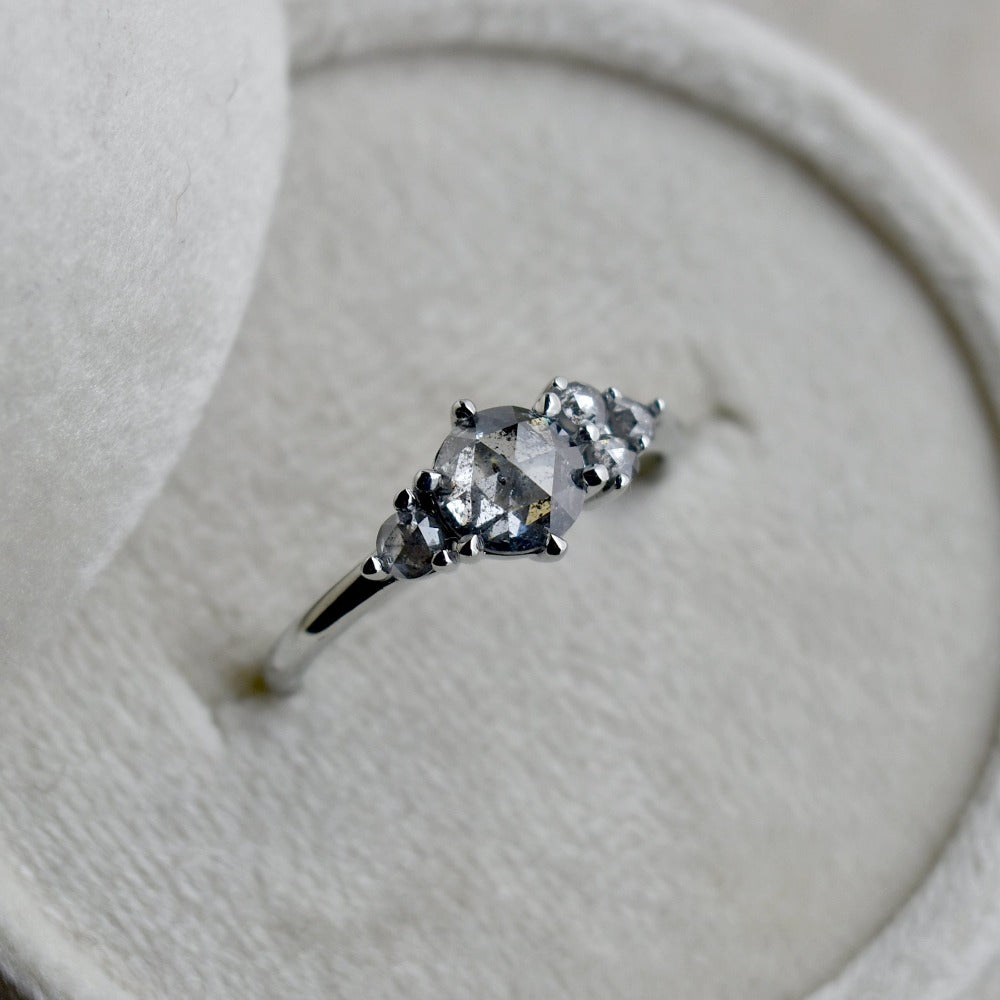 Salt &amp; Pepper Diamond Ring with Asymmetrical Accents - Magpie Jewellery