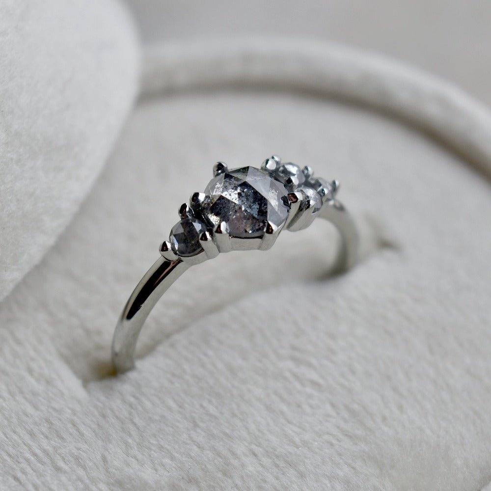 Salt & Pepper Diamond Ring with Asymmetrical Accents - Magpie Jewellery