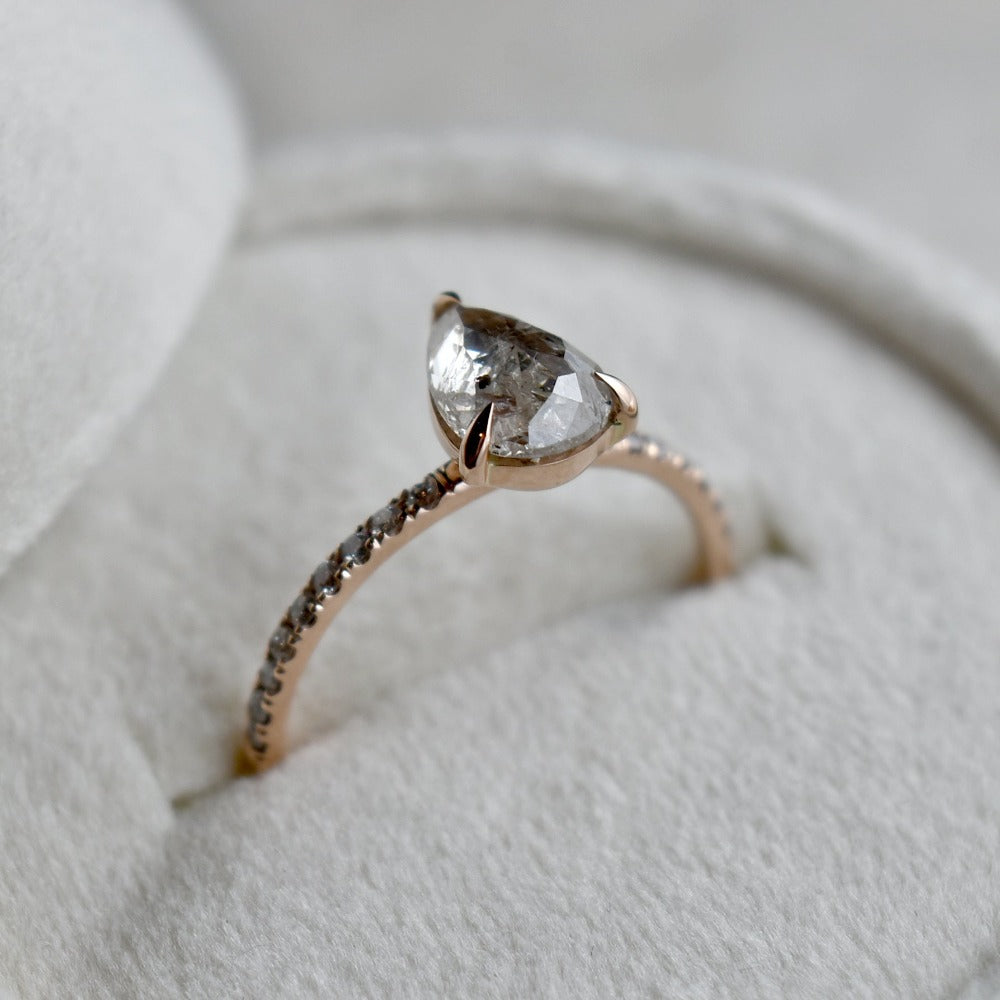 14k Rose Gold Pear-Shaped Champagne Diamond Solitaire Ring - Magpie Jewellery