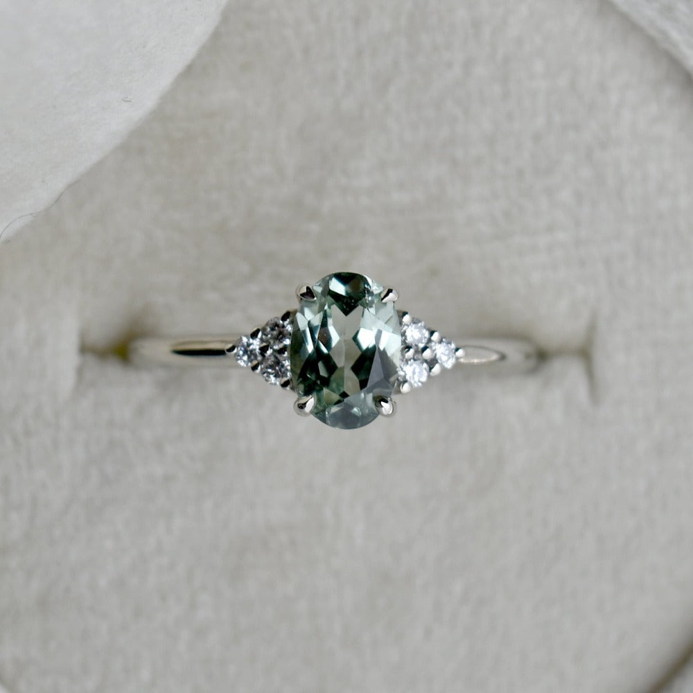 14k White Gold Aria Oval Green Sapphire Engagement Ring - Magpie Jewellery