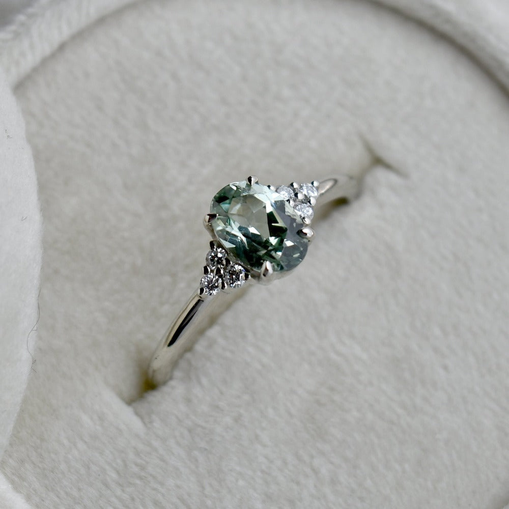 14k White Gold Aria Oval Green Sapphire Engagement Ring | Magpie Jewellery