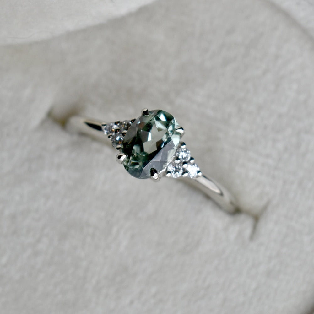 14k White Gold Aria Oval Green Sapphire Engagement Ring | Magpie Jewellery