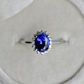 1.67ct Lab-Grown Blue Sapphire Halo Engagement Ring - Magpie Jewellery