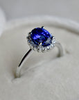 1.67ct Lab-Grown Blue Sapphire Halo Engagement Ring - Magpie Jewellery