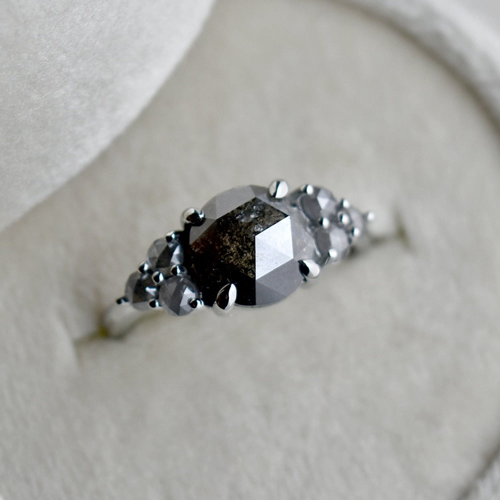 Seven-Stone Salt &amp; Pepper Diamond Cluster Ring - Magpie Jewellery