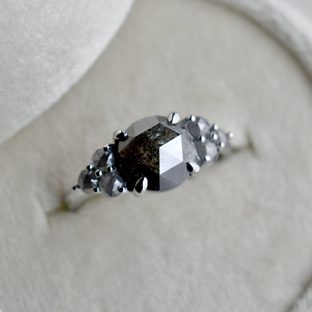 Seven-Stone Salt & Pepper Diamond Cluster Ring - Magpie Jewellery