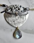 'Genderless' Hemp & Silver Clasp Necklace with Pearl & Labradorite - Magpie Jewellery