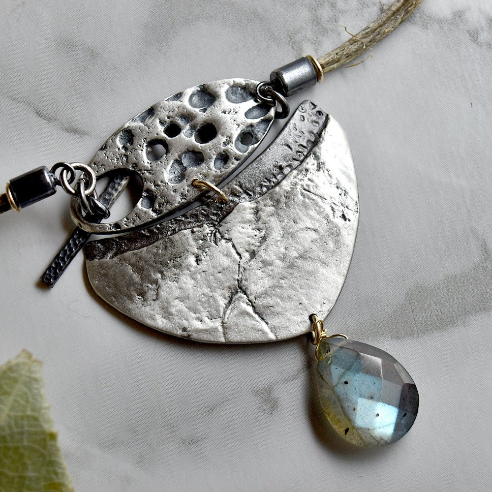&#39;Genderless&#39; Hemp &amp; Silver Clasp Necklace with Pearl &amp; Labradorite - Magpie Jewellery