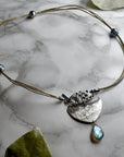 'Genderless' Hemp & Silver Clasp Necklace with Pearl & Labradorite - Magpie Jewellery