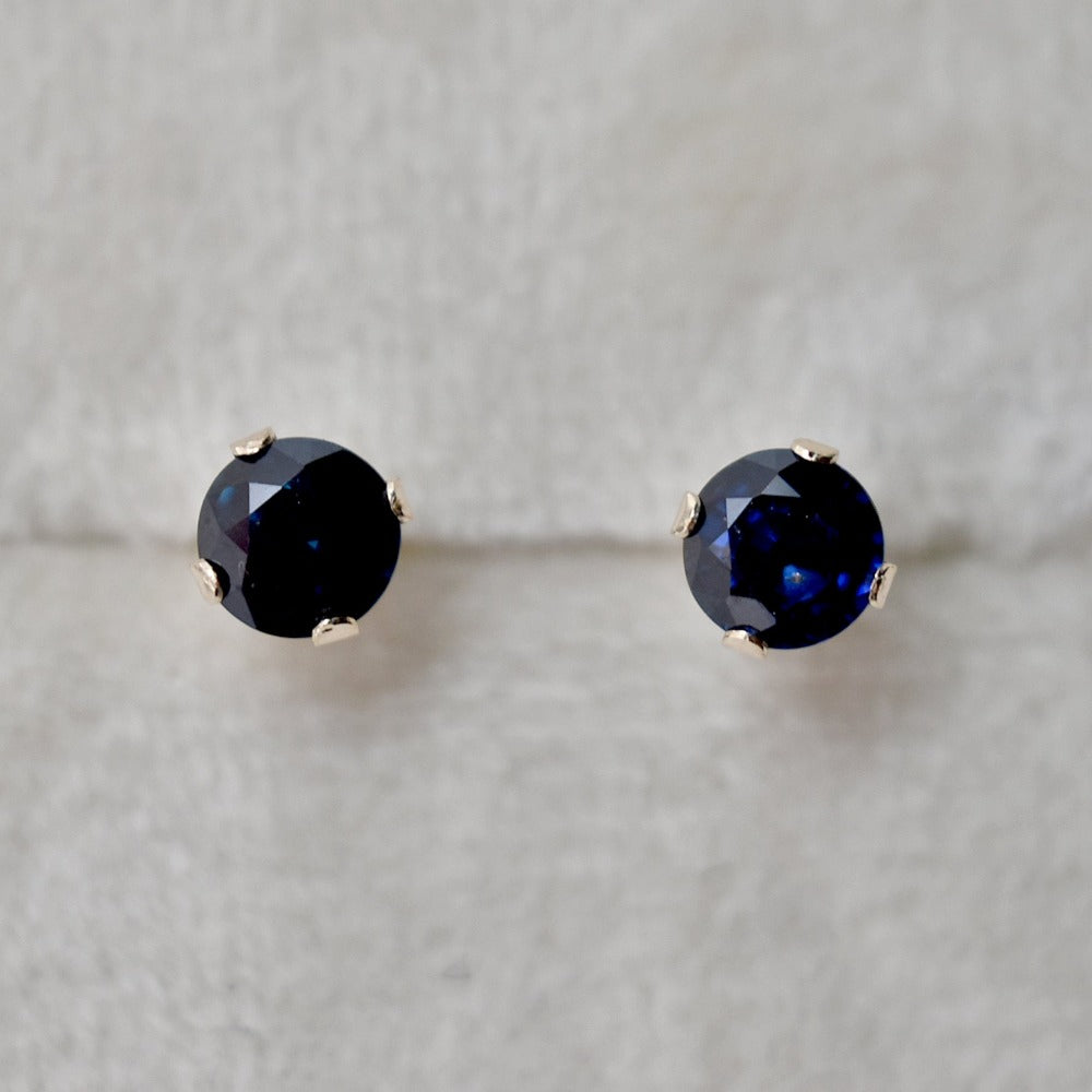 14k Claw-Set Dark Blue Sapphire Studs - Magpie Jewellery