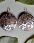 Floral Field Large Copper Disc Drop Earrings - Magpie Jewellery