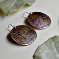 Floral Field Large Copper Disc Drop Earrings - Magpie Jewellery