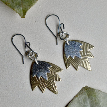 Brass Lotus Flower Double Drop Earrings - Magpie Jewellery