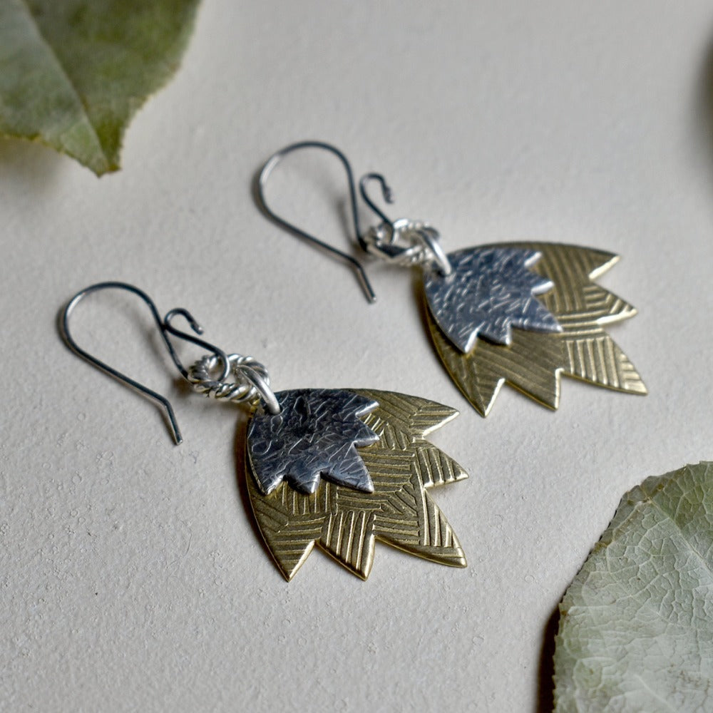 Brass Lotus Flower Double Drop Earrings - Magpie Jewellery