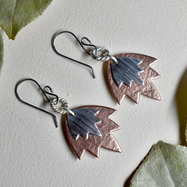 Copper Lotus Flower Double Drop Earrings - Magpie Jewellery