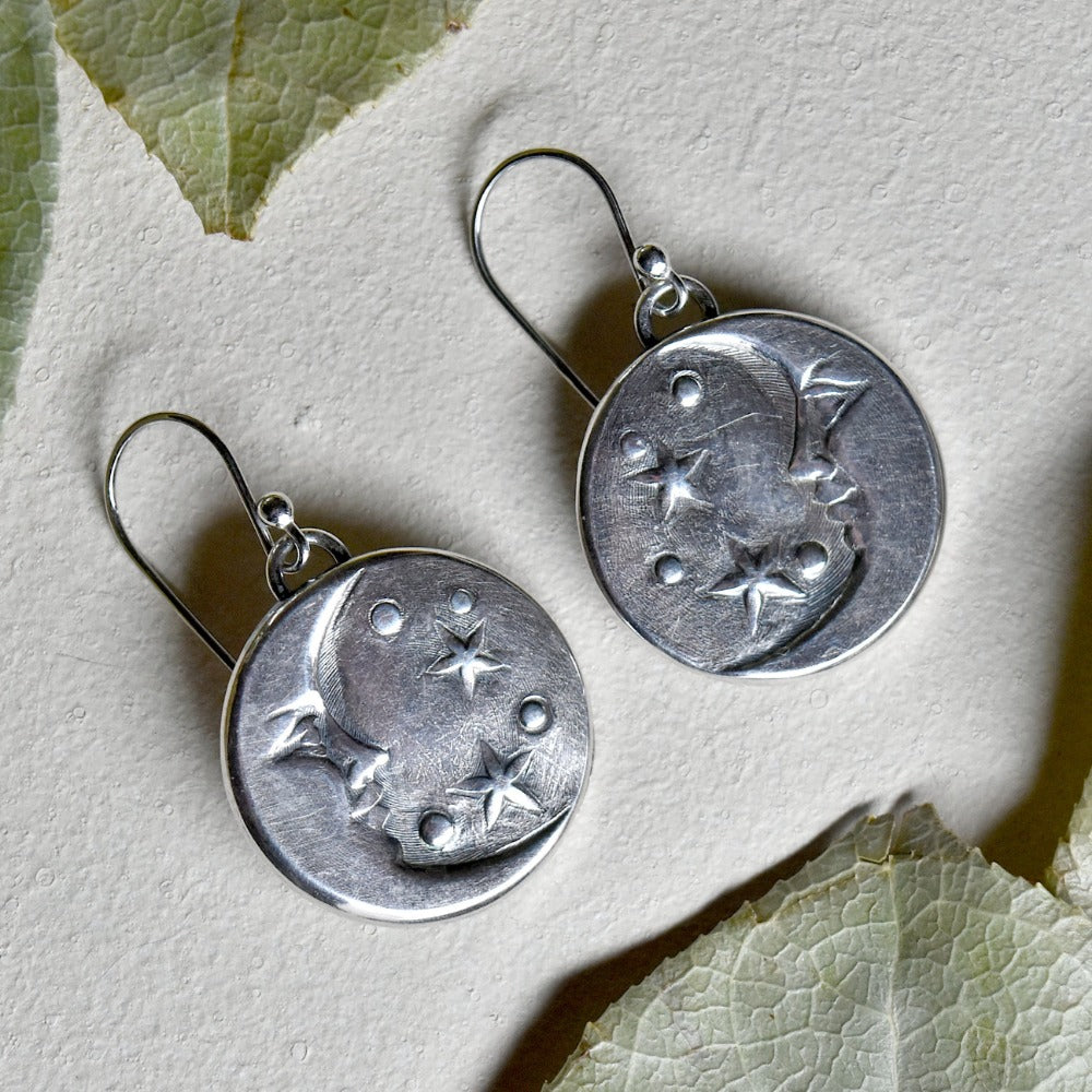 &#39;Luna&#39; Die Struck Silver Earrings - Magpie Jewellery