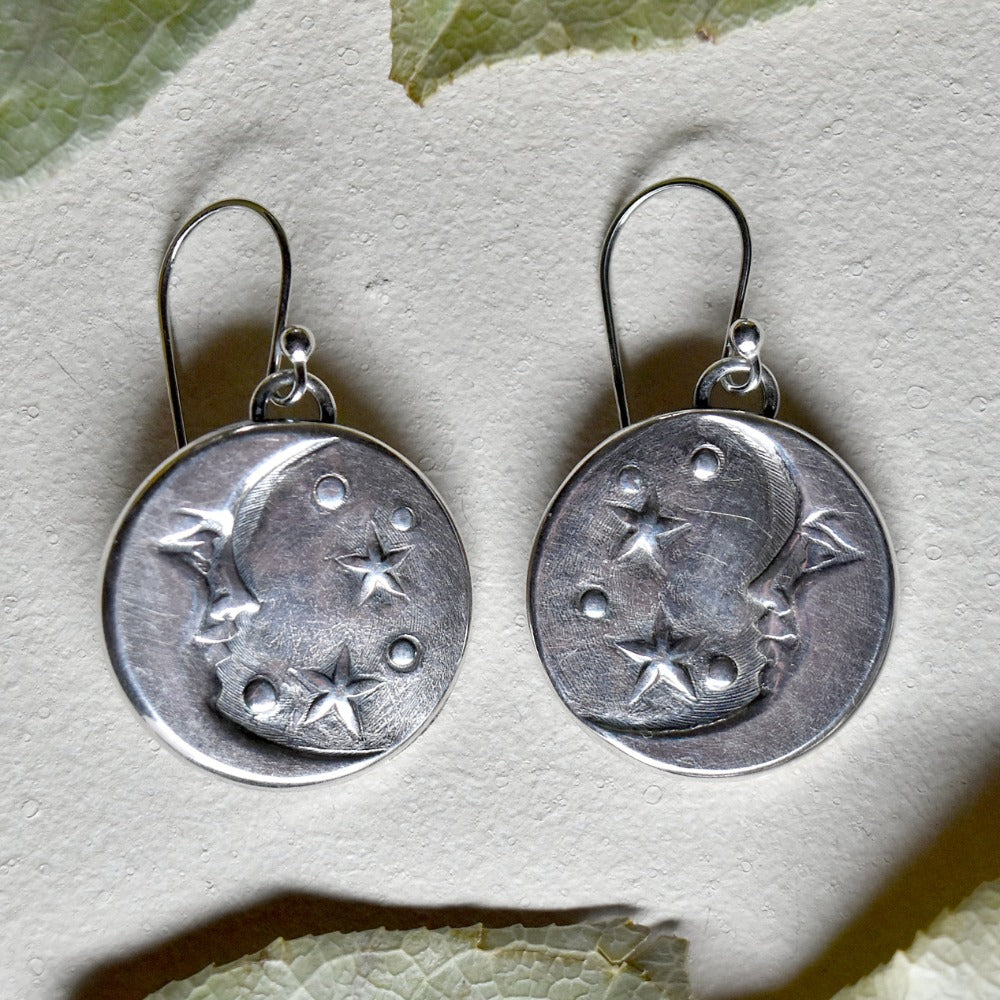 &#39;Luna&#39; Die Struck Silver Earrings - Magpie Jewellery