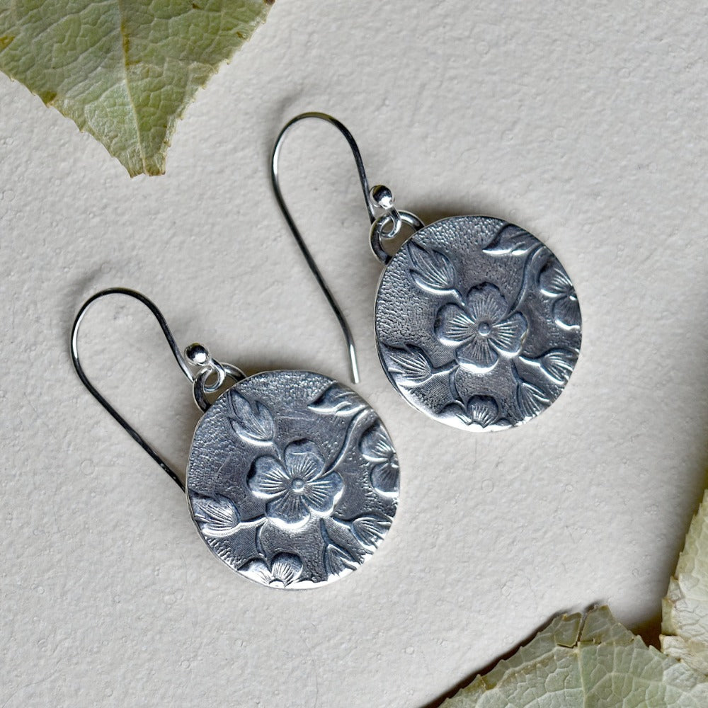 &#39;Floral&#39; Die Struck Silver Earrings - Magpie Jewellery