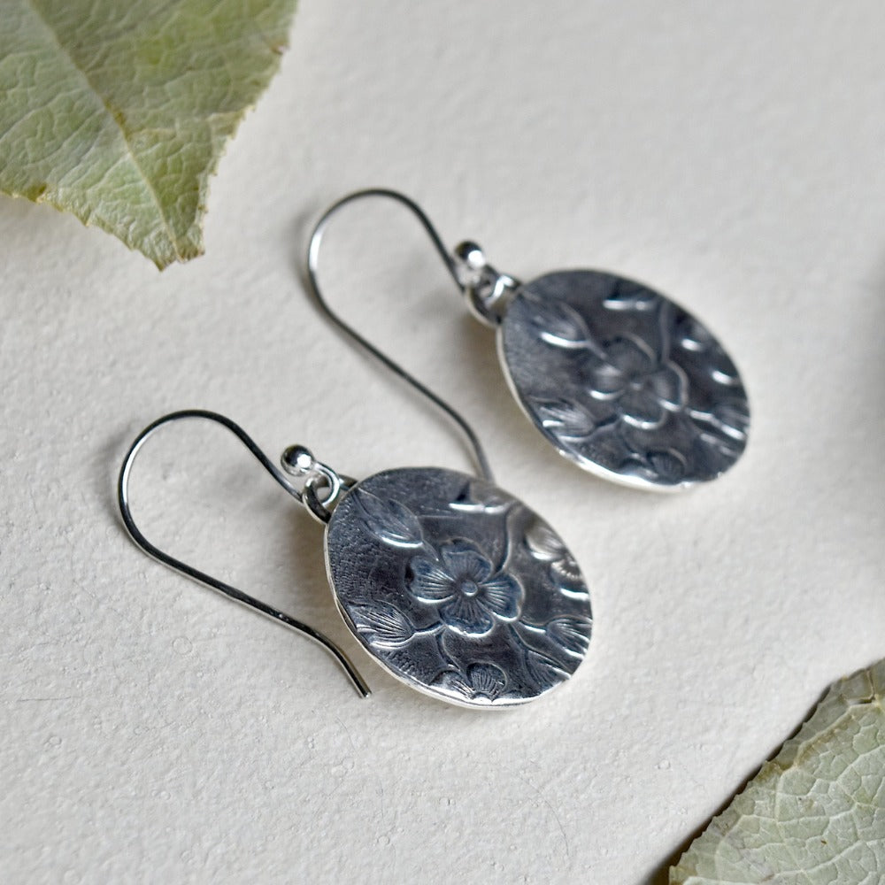 'Floral' Die Struck Silver Earrings - Magpie Jewellery