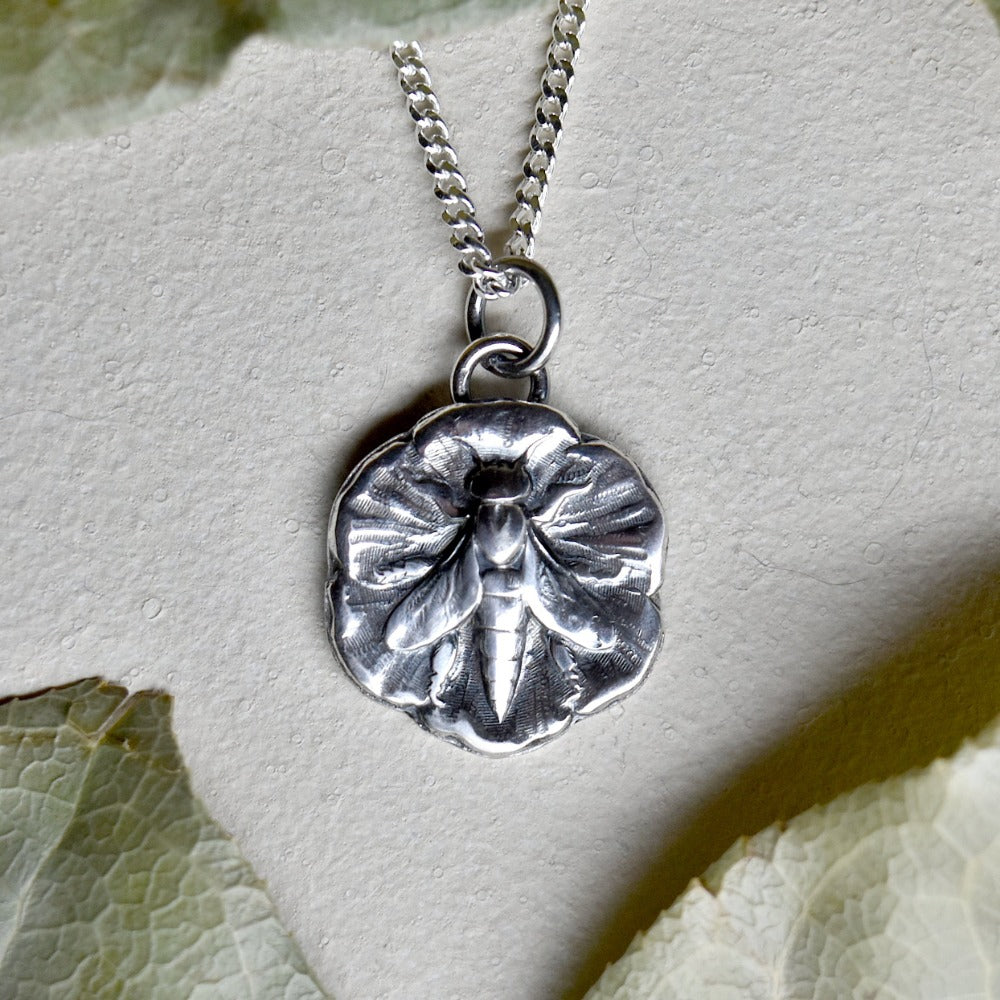 &#39;Bee&#39; Die Struck Silver Necklace - Magpie Jewellery