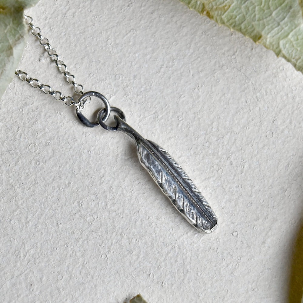 &#39;Tiny Feather&#39; Die Struck Silver Necklace - Magpie Jewellery