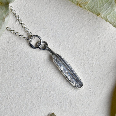 'Tiny Feather' Die Struck Silver Necklace - Magpie Jewellery