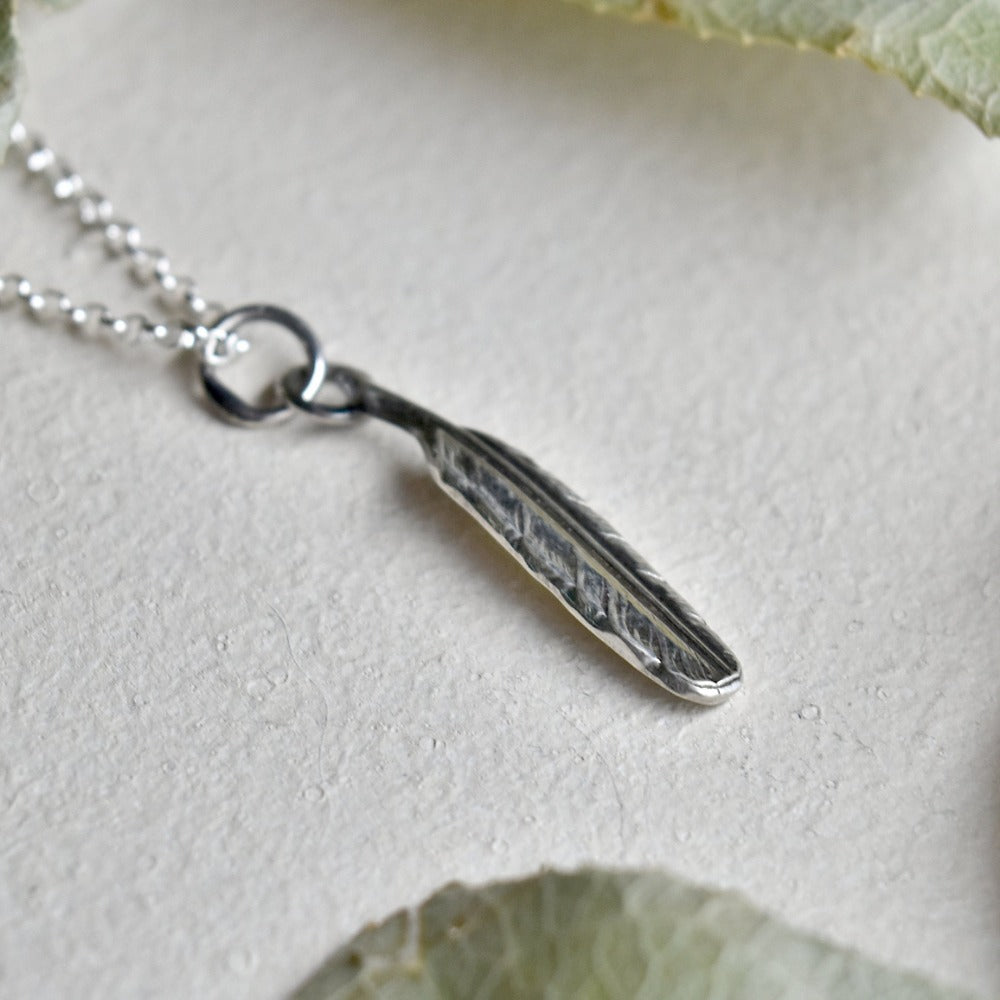 'Tiny Feather' Die Struck Silver Necklace - Magpie Jewellery