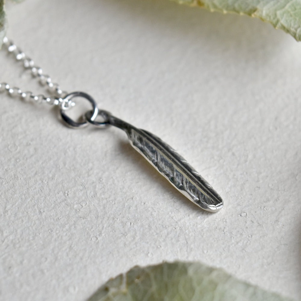 &#39;Tiny Feather&#39; Die Struck Silver Necklace - Magpie Jewellery