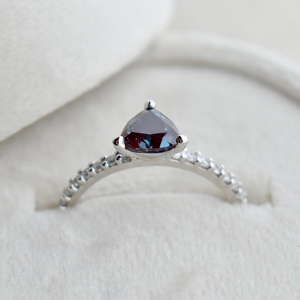 14k White Gold Trillion Cut Synthetic Alexandrite Engagement Ring - Magpie Jewellery