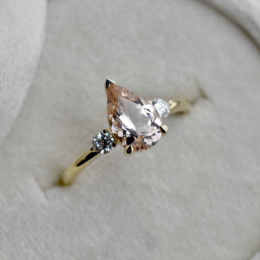 Pear-Shaped Morganite Engagement Ring with Diamond Accents - Magpie Jewellery