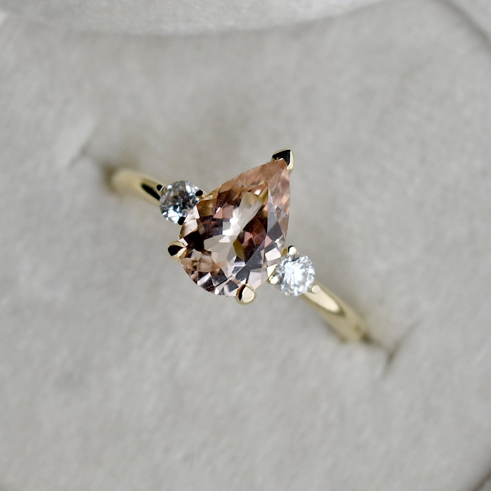 Pear-Shaped Morganite Engagement Ring with Diamond Accents - Magpie Jewellery