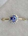 14k Yellow Gold Purple Sapphire Halo Engagement Ring - Magpie Jewellery