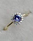 14k Yellow Gold Purple Sapphire Halo Engagement Ring - Magpie Jewellery