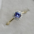 14k Yellow Gold Purple Sapphire Halo Engagement Ring - Magpie Jewellery