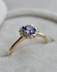 14k Yellow Gold Purple Sapphire Halo Engagement Ring - Magpie Jewellery