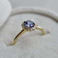 14k Yellow Gold Purple Sapphire Halo Engagement Ring - Magpie Jewellery