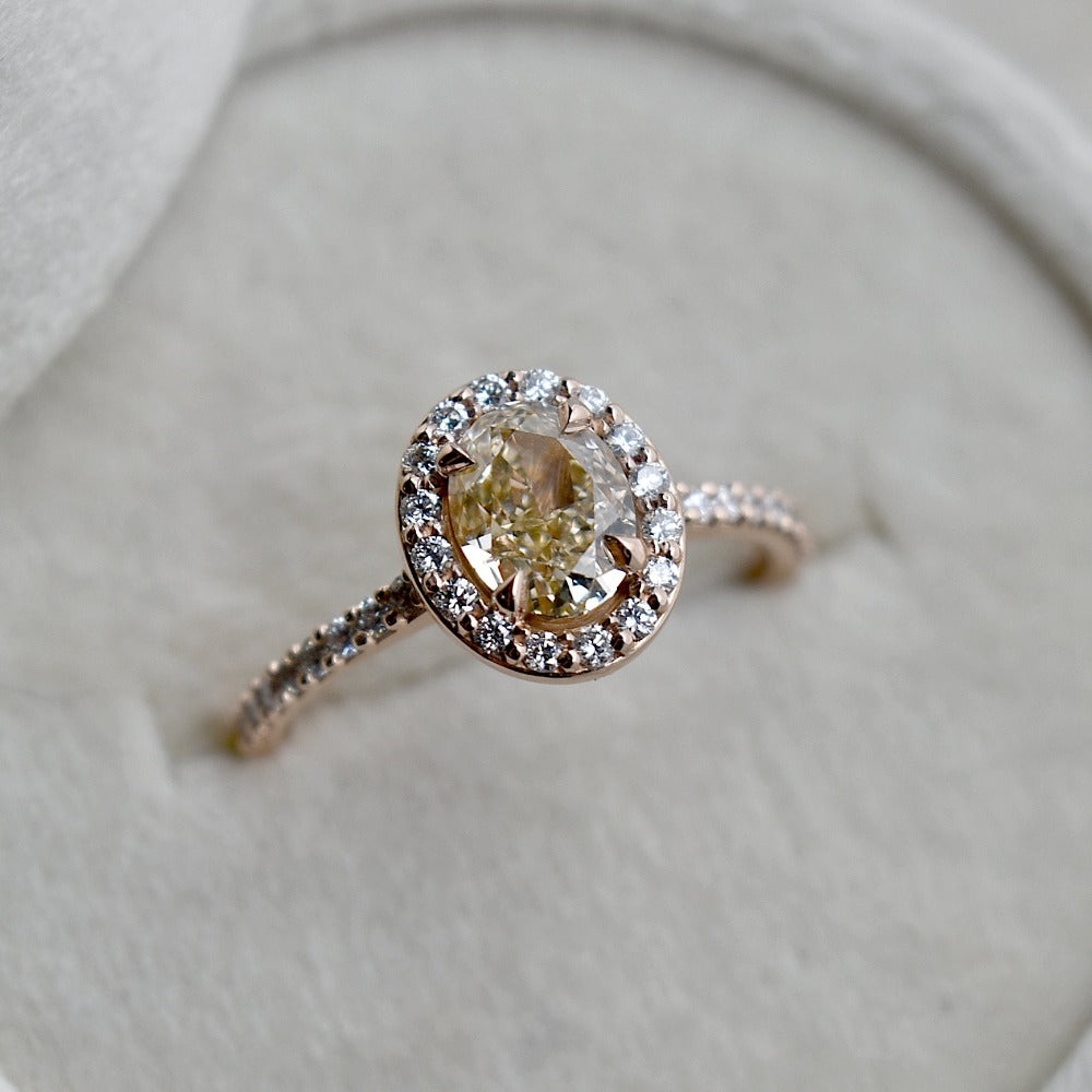 1.02ct Champagne Diamond Halo Engagement Ring with Shoulder Diamonds - Magpie Jewellery