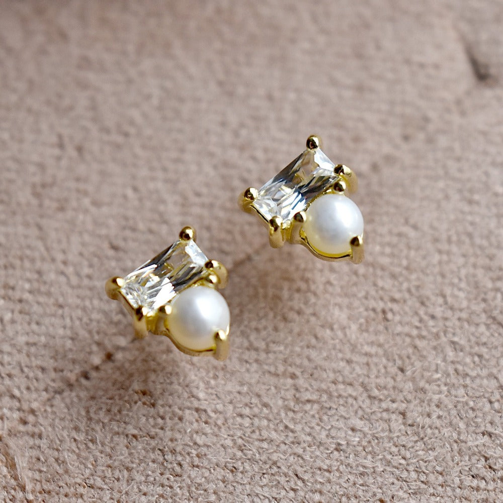 Tiny Pearl & CZ Studs - Magpie Jewellery