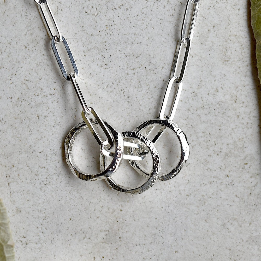 Three Rings on a Paperclip Chain Necklace - Magpie Jewellery