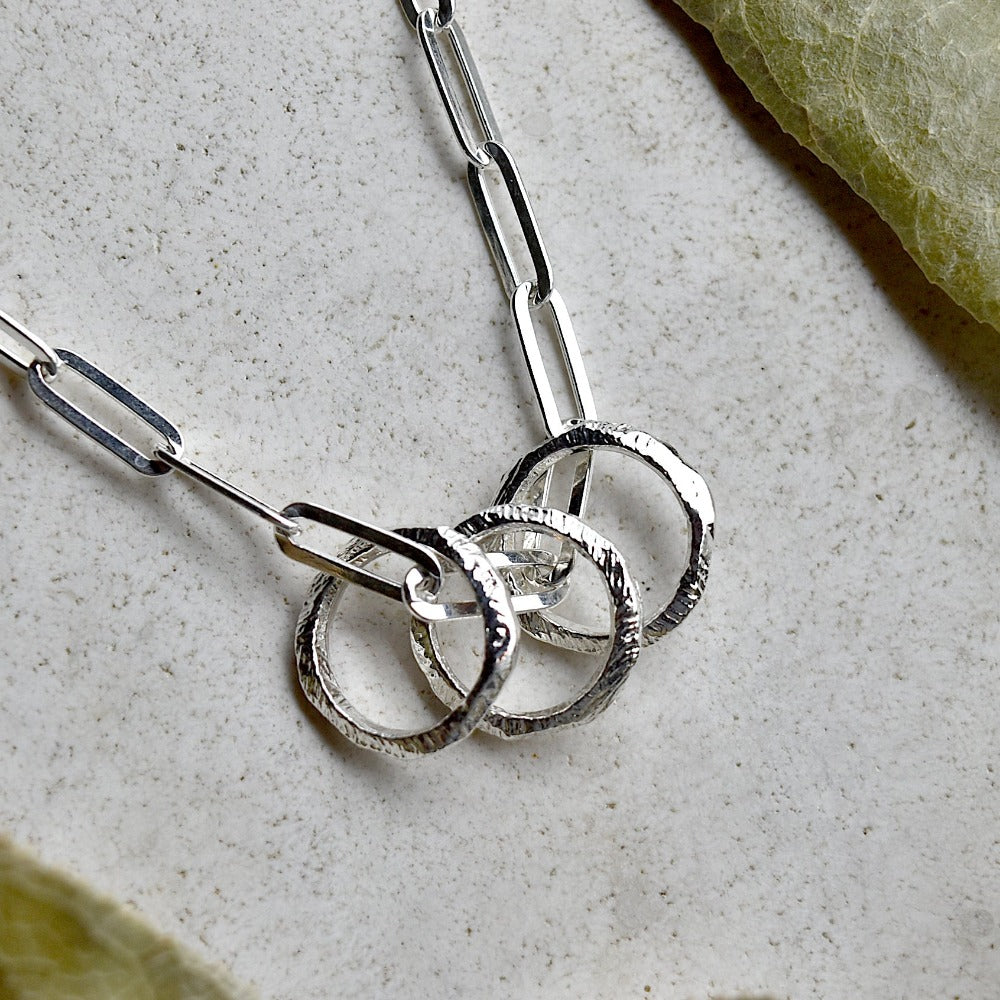 Three Rings on a Paperclip Chain Necklace - Magpie Jewellery