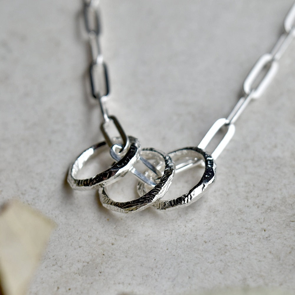 Three Rings on a Paperclip Chain Necklace - Magpie Jewellery