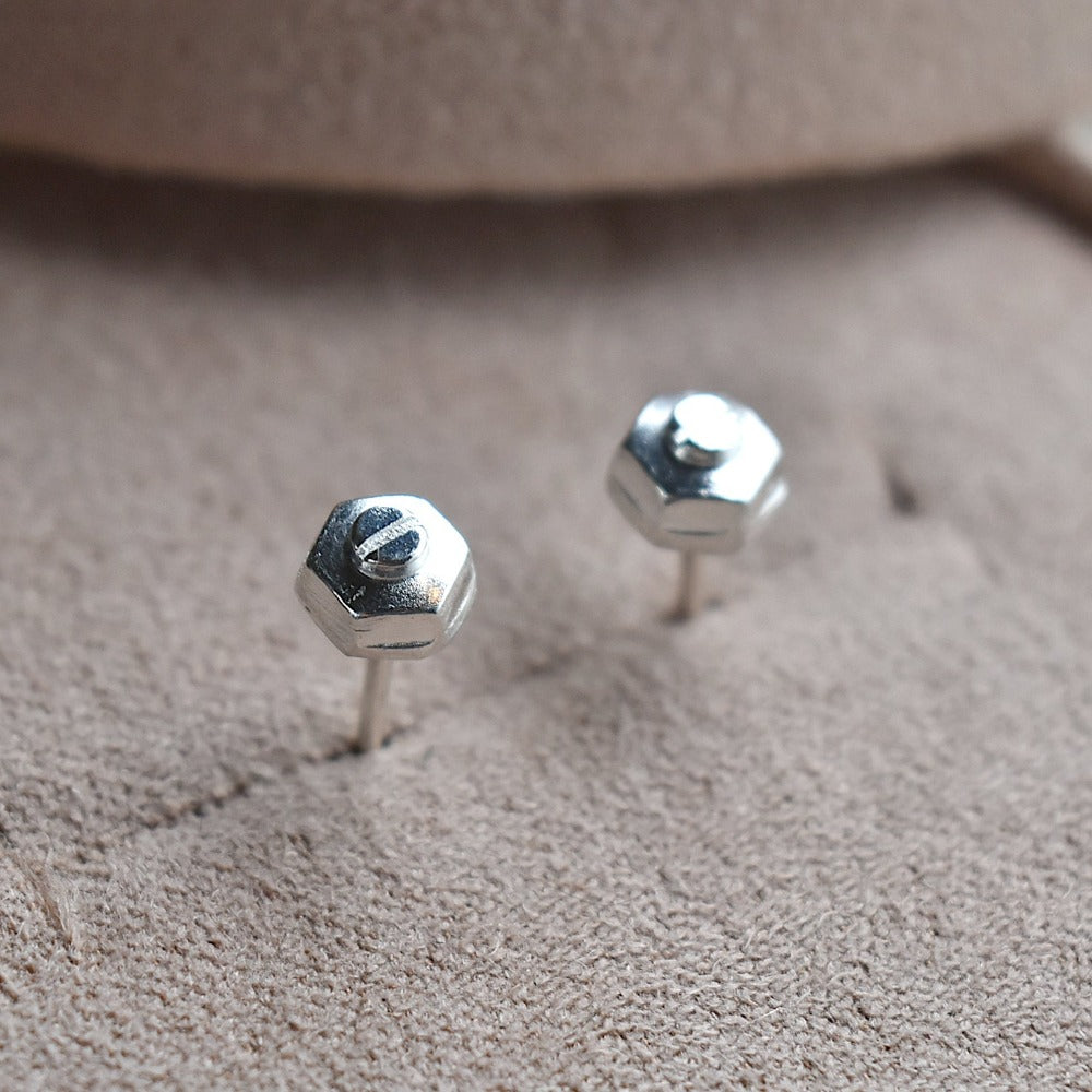 Tiny Screw &amp; Washer Stud Earrings - Magpie Jewellery